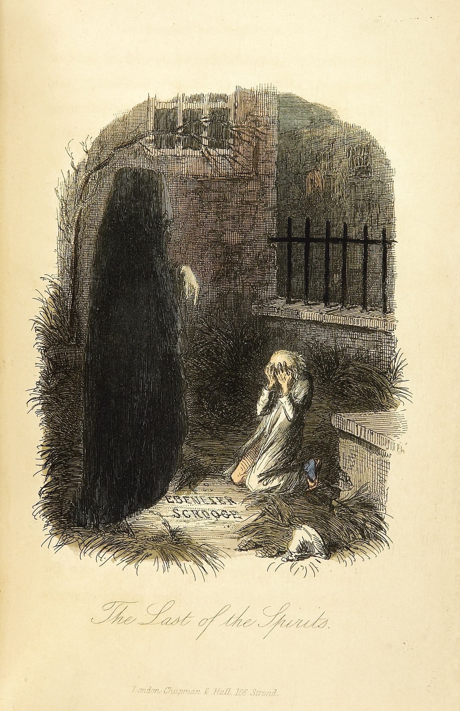Scrooge and the Ghost of Christmas Yet to Come, by John Leech, 1843