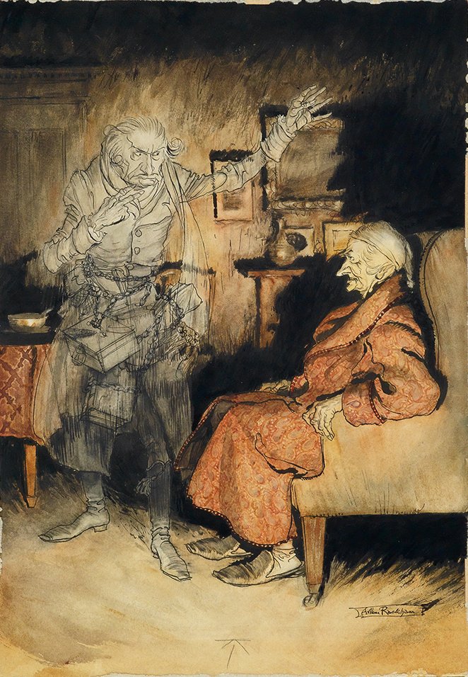 Scrooge and Marley's ghost, painted by Arthur Rackham in 1915